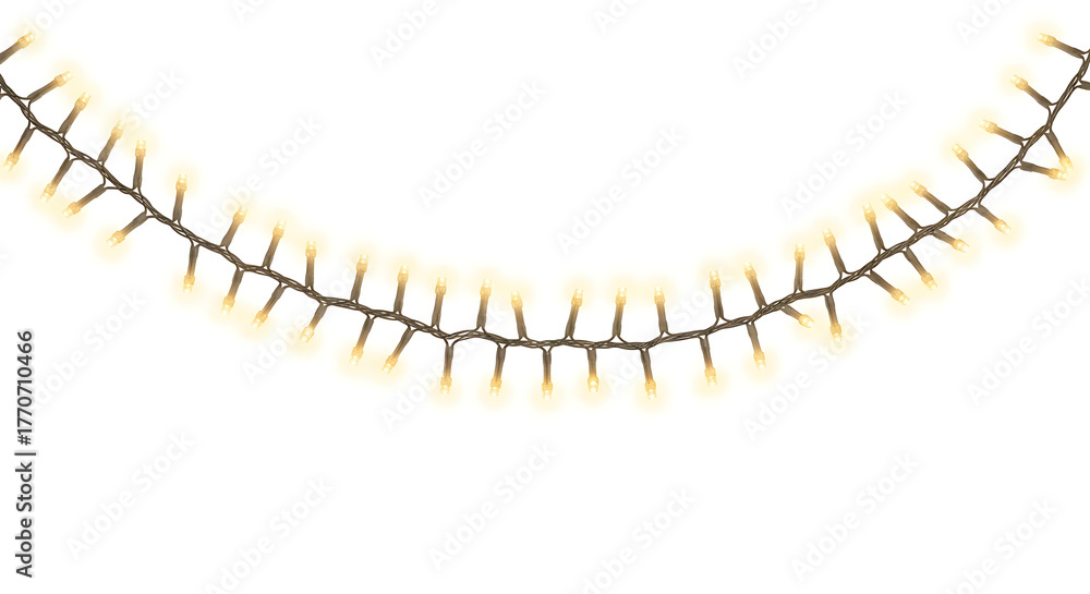 Obraz premium A string of christmas lights with a black wire and yellow bulbs on a white background in a curved shape ai generated