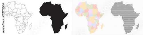Africa map in outline, flat color, dotted style coloured and Black