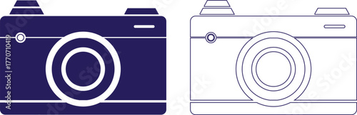 Two camera icons, one solid and one outline, on a transparent background photography photo