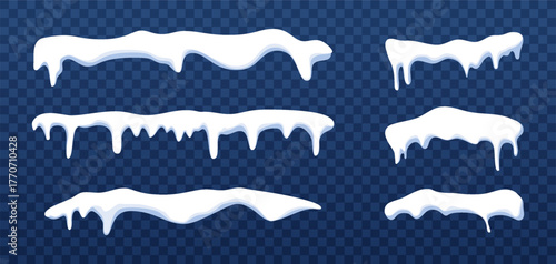 Snow icicles frame. Frozen winter decoration, frost border vector background design