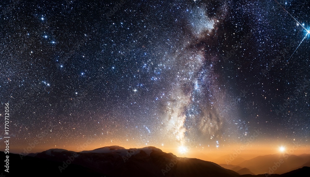 Fototapeta premium Dazzling Star Cluster Inky Black Canvas Celestial Panorama Interstellar Sparkling Cosmoscape