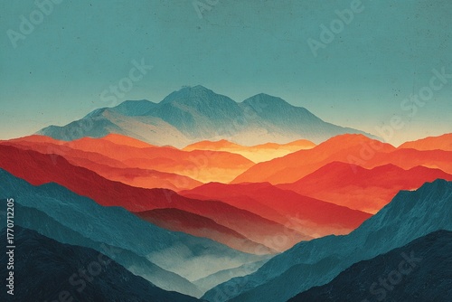 Explore the Beauty of Mountain Layers in Vibrant Geometric Colors Generative AI