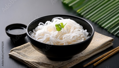 Shirataki Or Konnyaku Pasta In Black Bowl Konjak Jelly Noodles Japanese Zero Calorie Sirataki