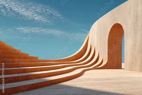 Resonant Contours of a Stunning Architectural Landmark Under a Clear Sky Generative AI