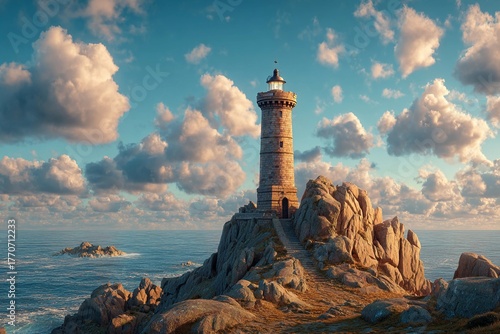 Standing Tall by the Sea, a Lighthouse Guides Wanderers to Safety and Peace Generative AI