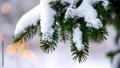 closeup image of a fir tree branch with snow