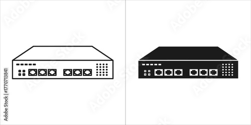 Black and white network switch icon for web and mobile design