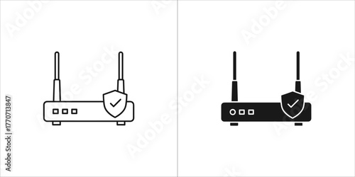 Black and white secure wifi router icon for web and mobile design
