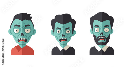 Three zombie avatars with different hairstyles and clothing, showcasing undead characters.