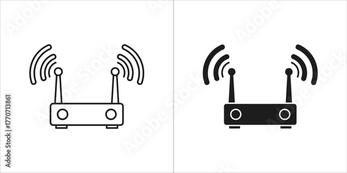 Wifi router icon in black and white, a wireless network
