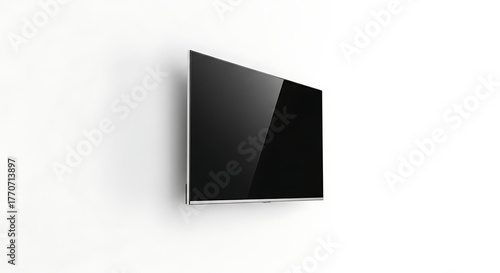 A modern flat screen television mounted on a white wall in a minimalist style setting studio shot ai generated