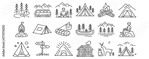Discover stunning camping icons perfect for adventure designs and outdoor themes, adding a touch of nature and wanderlust to your next project for your brand.