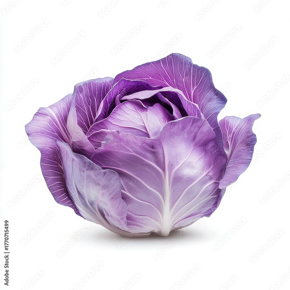 Obraz premium Fresh purple cabbage with intricate textures and vibrant leaf colors