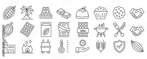 Delightful cocoa collection, ideal for chocolate lovers, illustrating the journey from bean to delicious treat, perfect for branding and marketing projects.