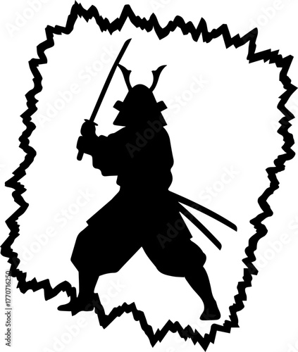 Powerful Samurai warrior silhouette ready for battle, evoking strength and tradition