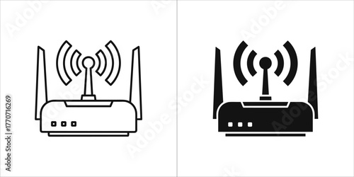 Wireless router icon, simple flat design, black and white