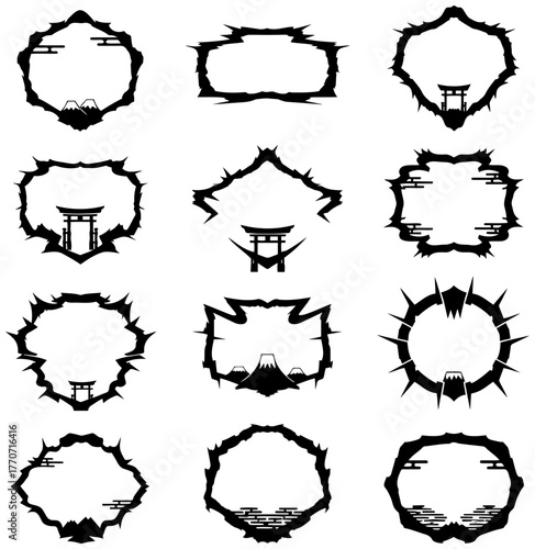 Elegant Japanese frames featuring Mount Fuji and Torii gates for traditional branding