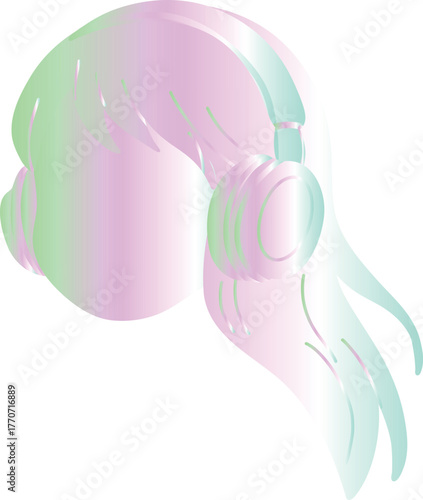 Head with Headphones in Pastel Colors