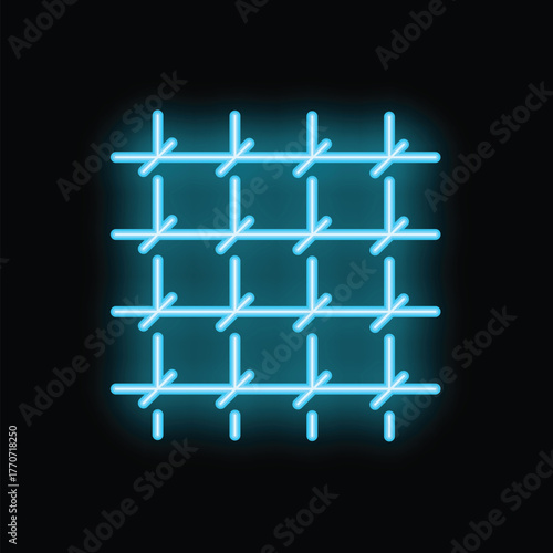 Neon blue jail bars are glowing on a black background