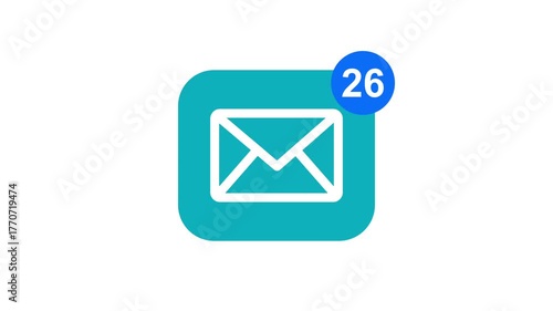 The animation of a blue email button icon with a white envelope on a clean website background for easy contact and message communication
