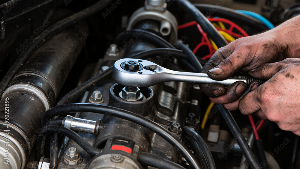 Fototapeta premium mechanic changing a wheel