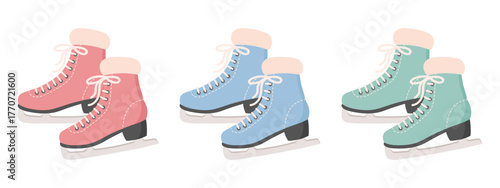 Colorful pastel ice skates collection. Ice skate icons.