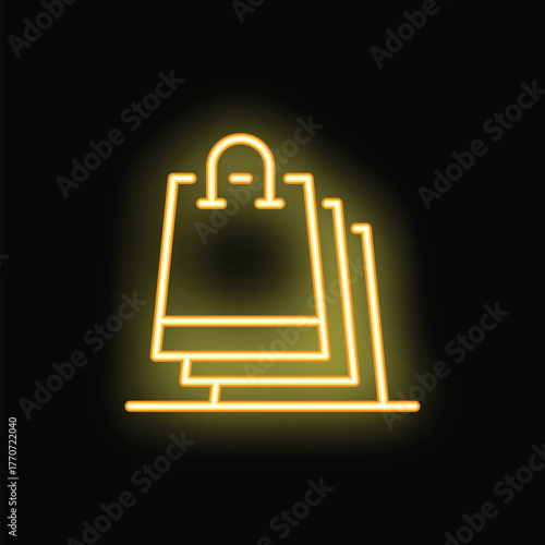 Yellow neon sign showing shopping bags, evoking the concept of retail therapy and consumerism