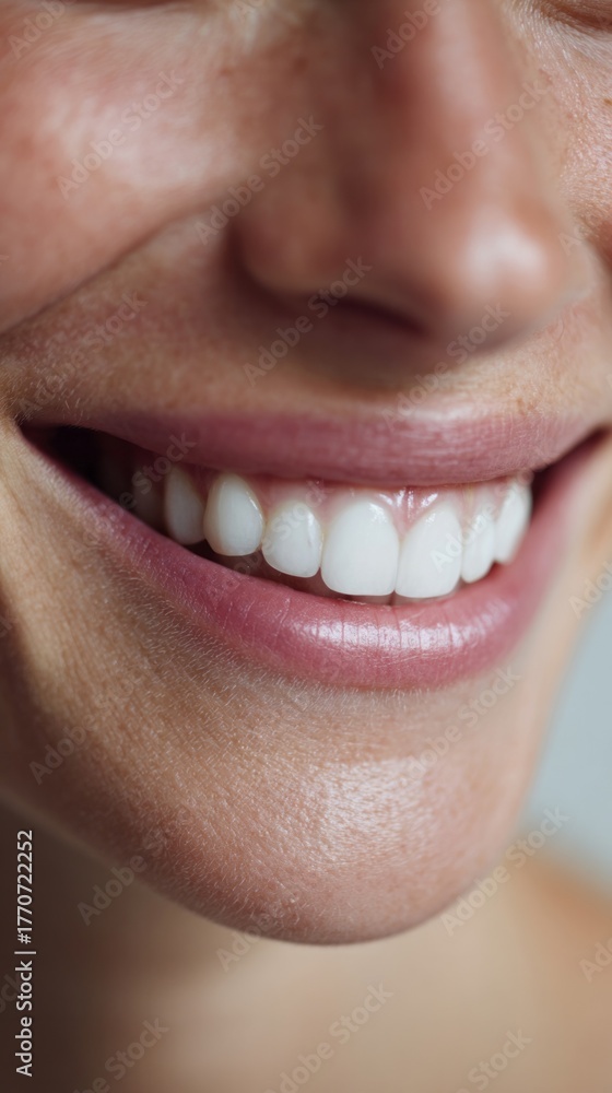 Fototapeta premium A Caucasian womans radiant smile, embodying Joyful Simplicity Day, echoes the charm of Hygge and convivial warmth