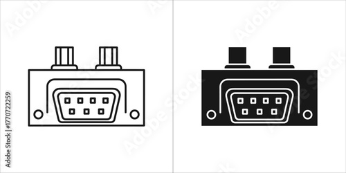 Serial port connector icon, communication interface symbol