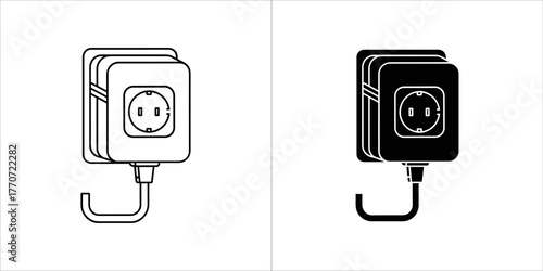 Outline and glyph icon of an electrical outlet with a cover