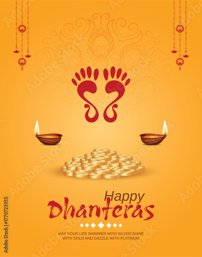 A festive dhanteras celebration with goddess lakshmis footprints and gold coins