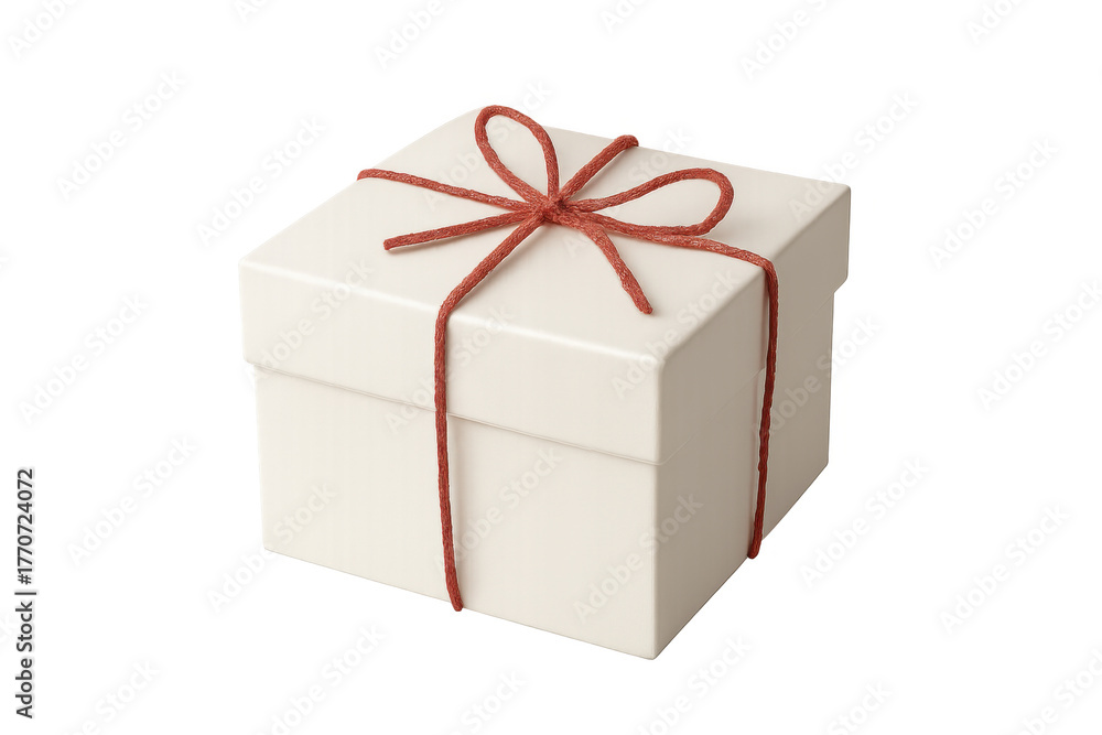 Obraz premium White gift box with red bow and string, presenting a surprise, present, or special occasion celebration