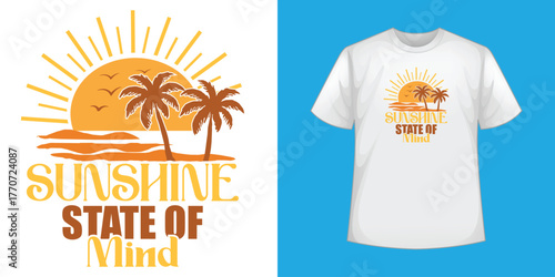 Sunshine State of Mind – Tropical Palm Tree and Sun Graphic for Summer Apparel, Beachwear, and Vacation-Themed Merch