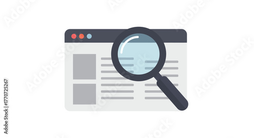 Magnifying glass over a website page, search concept illustration.
