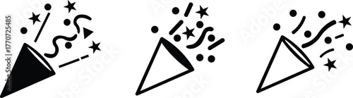 party popper icon set. Cartoon emoji of birthday confetti explosion. Celebratory confetti icon set , Vector Illustration !