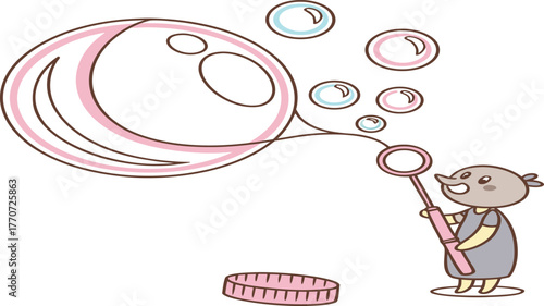 Enchanting Bubbles: A whimsical depiction of an adorable character engrossed in the simple joy of blowing bubbles, a scene filled with wonder and a childlike spirit.