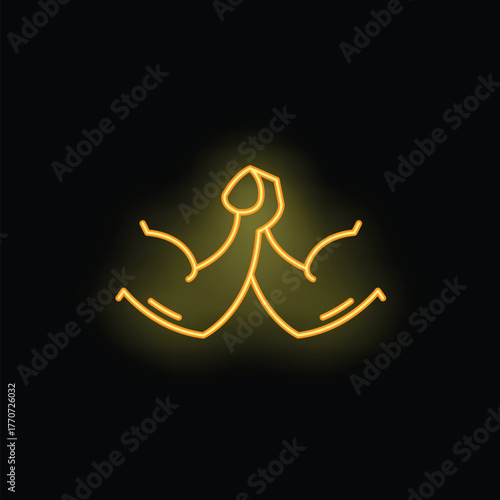 Bright yellow neon sign of two muscular arms locked in an intense arm wrestling match