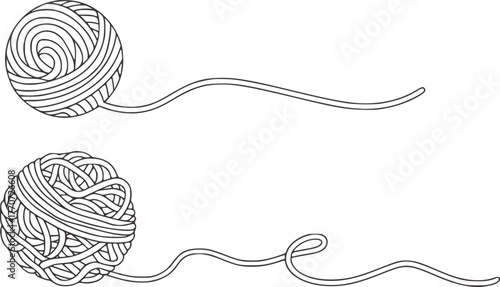 Minimalist line art yarn balls with flowing strands thread wool