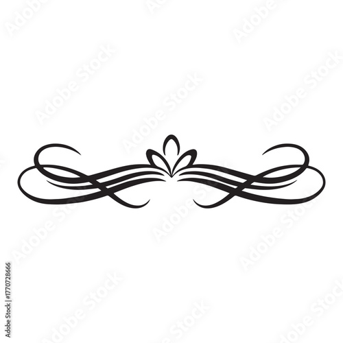 Symmetrical floral divider, featuring elegant swirls and a stylized flower for decorative design