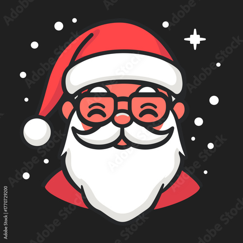 Vector image of Santa Claus portrait, flat design, bold red and white, festive character for holidays