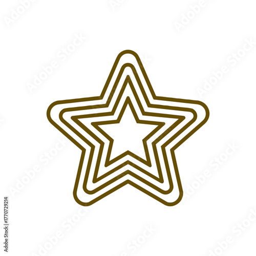 Contoured image of a star with repeating inner contours, flat design, monochrome, decorative geometric star pattern