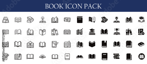 Book icon and book line and fill icon pack design