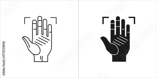Hand scan icon set, featuring biometric identification and security