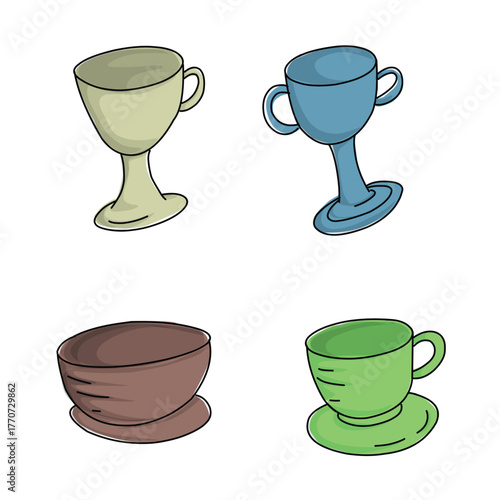 Colorful Mug Clipart – Cartoon Tea and Coffee Vessels