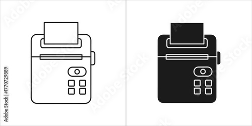 Two point of sale terminal icons, one in black outline and one in solid black