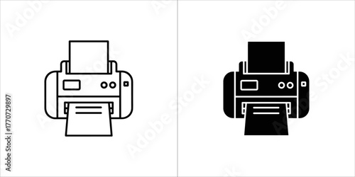 Black and white printer icon for office equipment use