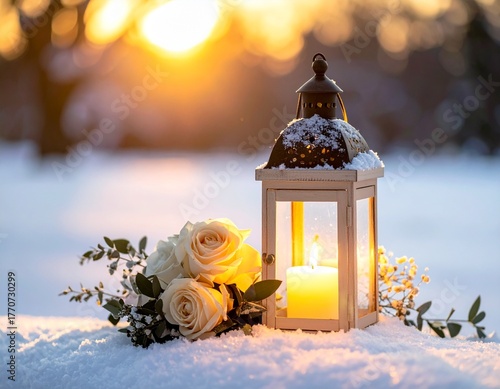 christmas lantern in the snow
