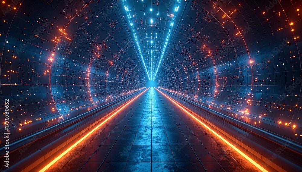 Fototapeta premium Abstract digital tunnel with glowing lights