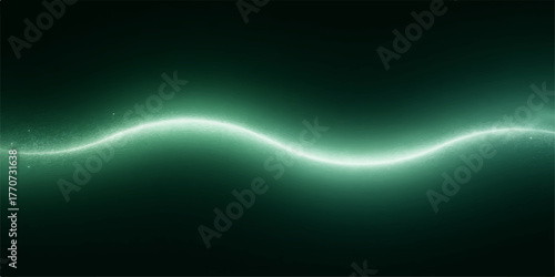 Abstract glowing green wave energy line on a dark background representing science and technology