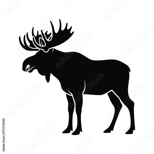 Billede på lærred Moose silhouette isolated on white graphic wildlife animal large mammal majestic